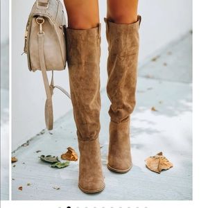 Size 9 brown distressed faux suede knee high boots.